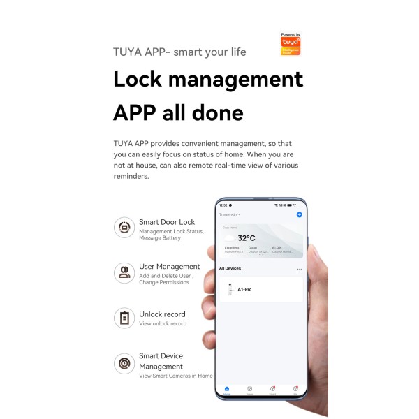 Yagu Easy Installation Tuya App Adjustable Fingerprint Code Key Smart Door Cylinder Lock Fingerprint Passcode Smart Lock