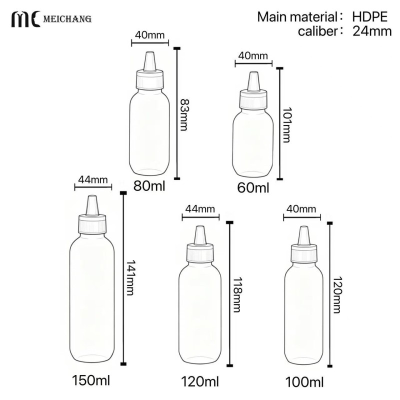 60G 80G 100G 120G 150G Multi-Size HDPE Squeeze Tip Bottles for Skincare Serums & Scalp Care Custom ODM OEM Packaging(MC-1417)