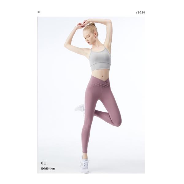 pink Cross Waist Womens Fitness Leggings Cropped Yoga Pants Standard size