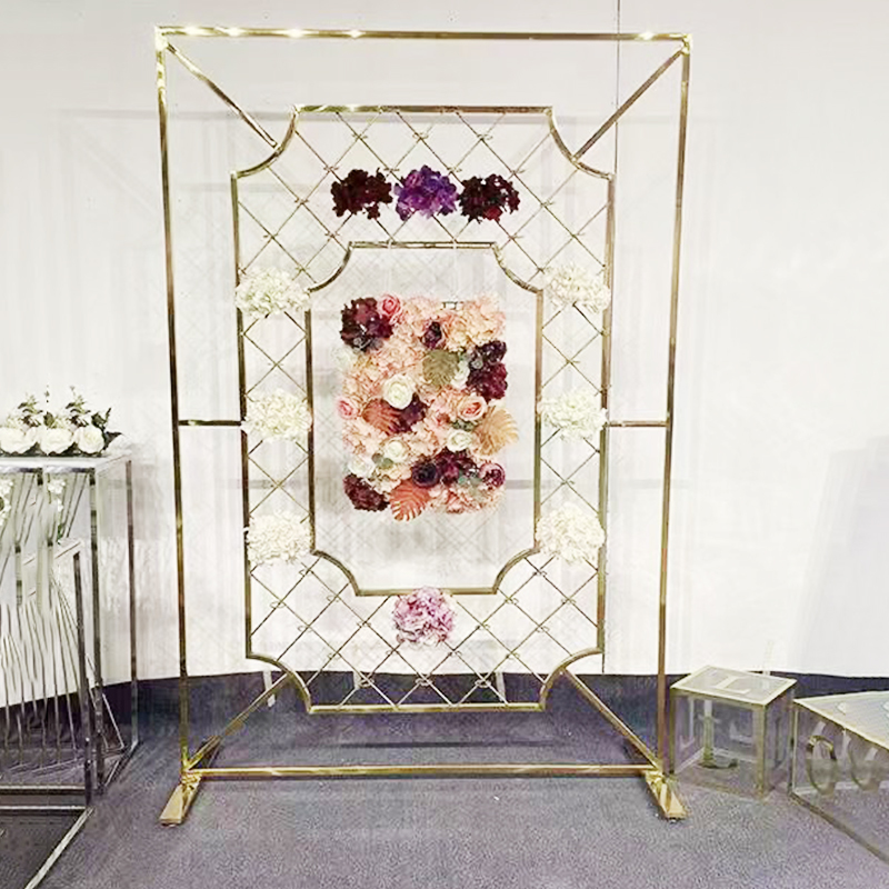 WENDING Gold Diamond Lattice Floral Backdrop Wall – LED Octagonal Frame Wedding