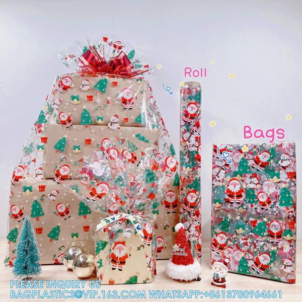Cellophane Wrap Roll -  Xmas Cellophane Wrap For Christmas To Wrap Gift Basket, Treat, Wine, Party Decoration