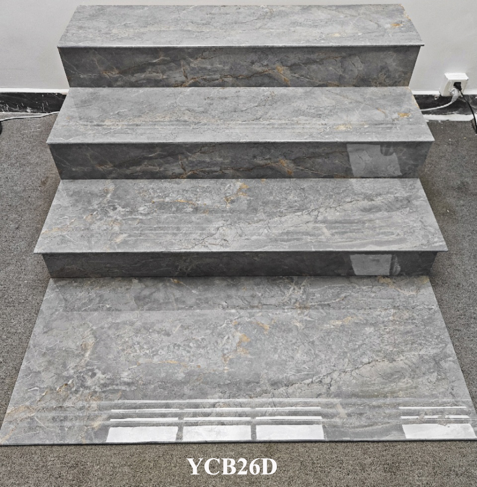 Stunning and Stain-resistant Gray Carrara Beige 470x1200mm Polished Glazed Ceramic Staircases Step and Riser For Office and Building
