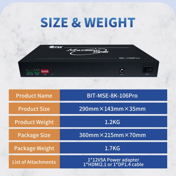 8K Ultra-high Resolution Video Wall Controller 1 in 6 Out Multi-Screen Expander Plug and Play