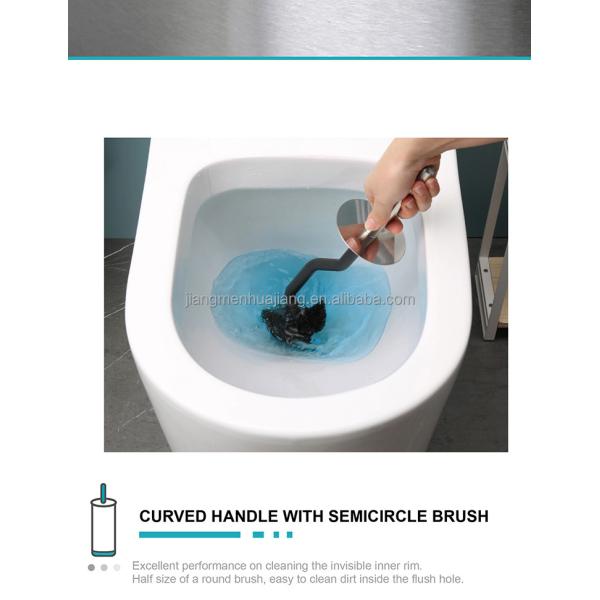 Silver Curved Design Toilet Cleaning Brush with Holder Stainless Steel OEM Acceptable