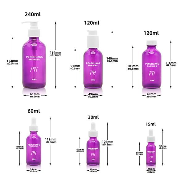 60ml Purple Boston Glass Bottles 2oz Massage Essential Oil Skin Care Serum Dropper Bottle