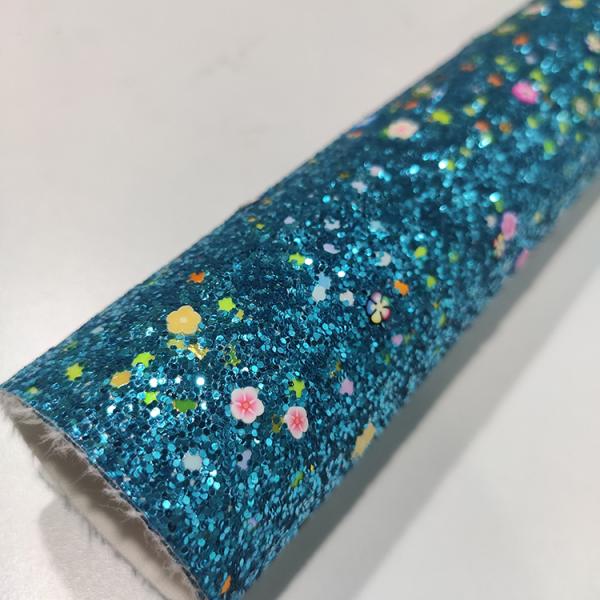 50m/Roll Polymer Clay Chunky Glitter Faux Leather Fabric