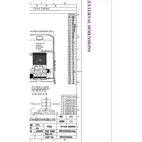 330Cd/M2 2,4 дюйма Touch TFT Display Bar Type LCD Screen For Logic 2.5В-3.6В