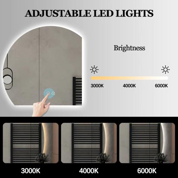 Smart Half Moon Bathroom Wall Mirror , LED Illuminated Semi Circle Bathroom Mirror