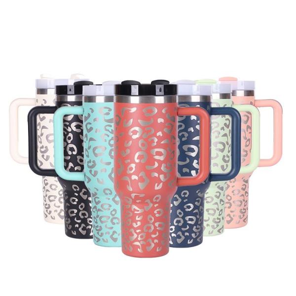 Eco Friendly 40 Oz Stainless Steel Tumbler With Handle Insulated Simple Modern Leopard Tumbler