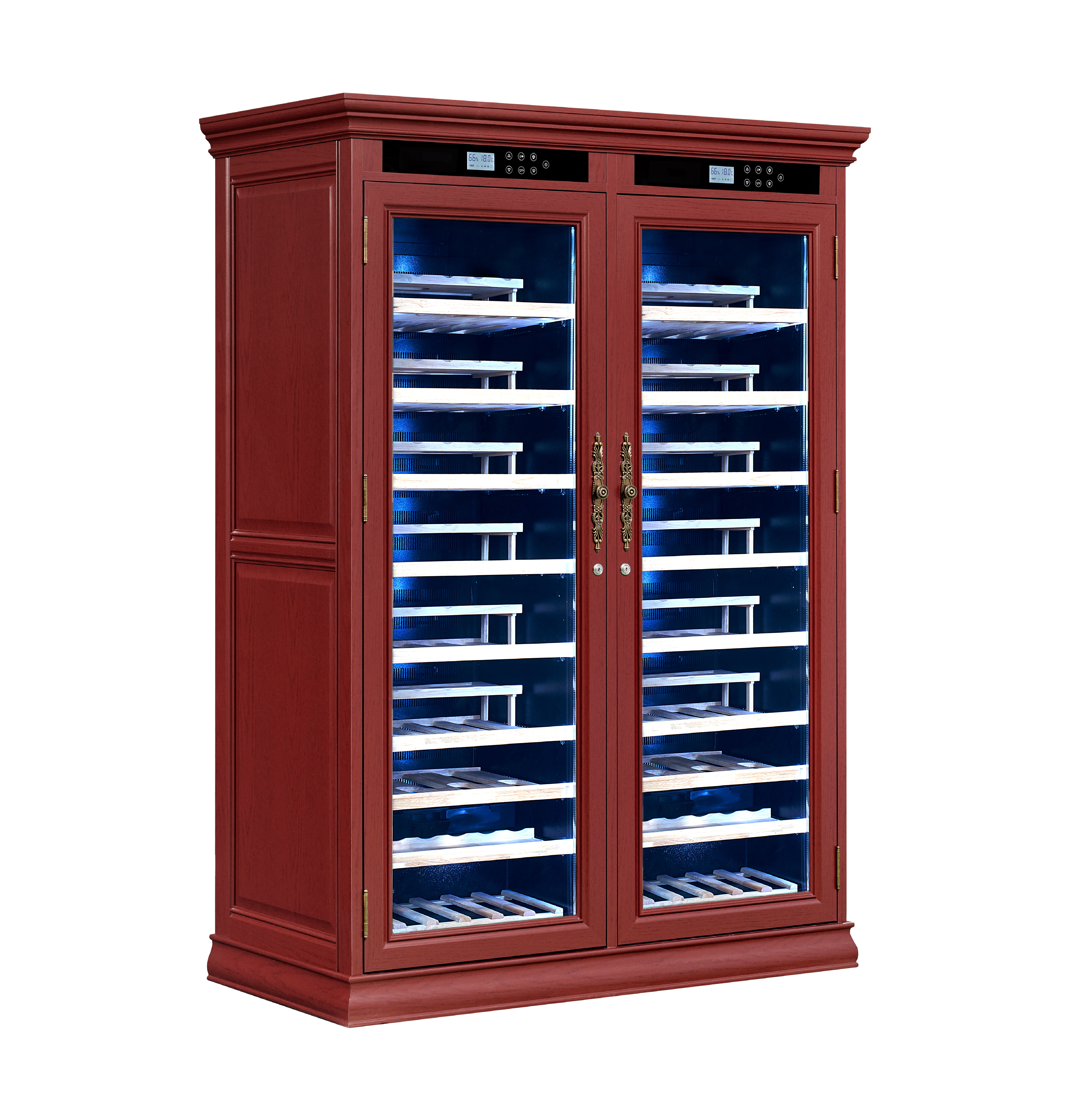 Lockable Dual Glass Doors Solid Wood Kitchen Wine Cooler Cabinet