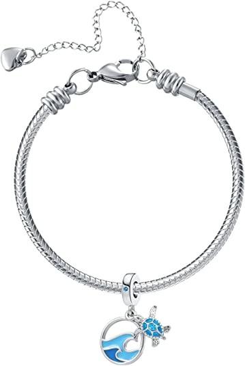 Tropical Starfish & Sea Shell Hanging Charm - 925 Sterling Silver Beads - European Style Bead Charm Bracelet