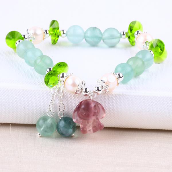 8MM Semi-Precious Gemstone Fluorite With Purple Melody Carving Stretch Bracelet For Gift