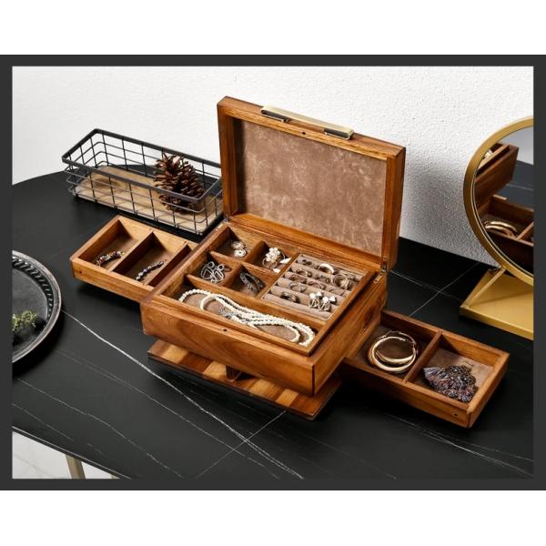 Boîte à bijoux pour femmes avec tiroirs Boîtes de rangement en bois moyen avec couvercle