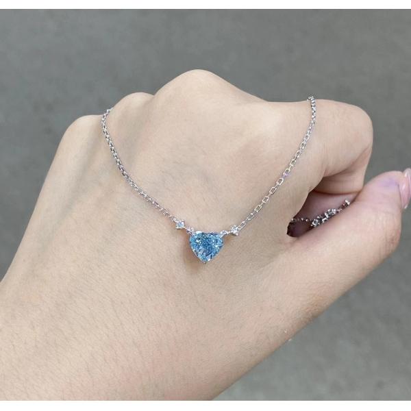 1.51ct Лабораторный бриллиант Ювелирные изделия Синтетический Cvd Синий Сердечный Подвесок 18k Белое золото