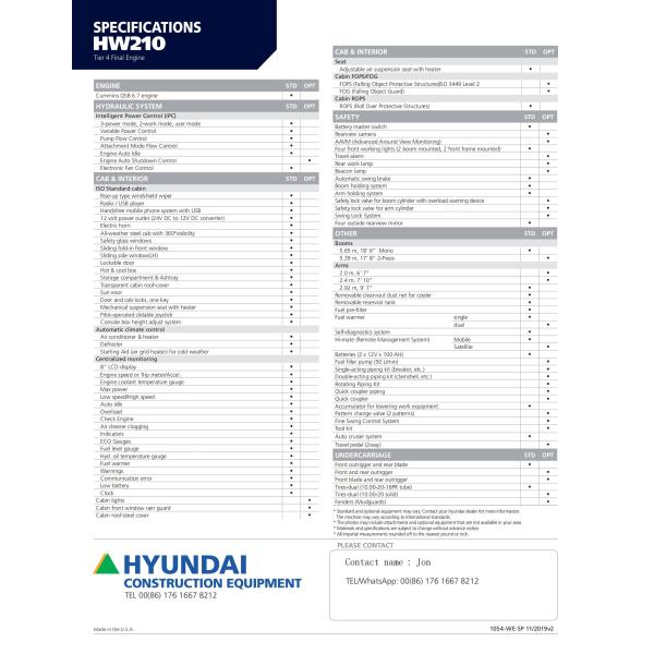 Korea Hyundai Excavator HW210 With 1.0m3 Buket Capacity