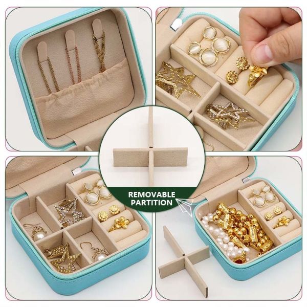 Custom Small Luxury Zipper Leather Portable Sublimation Storage Jewelry Travel Box For Necklace Earring Ring