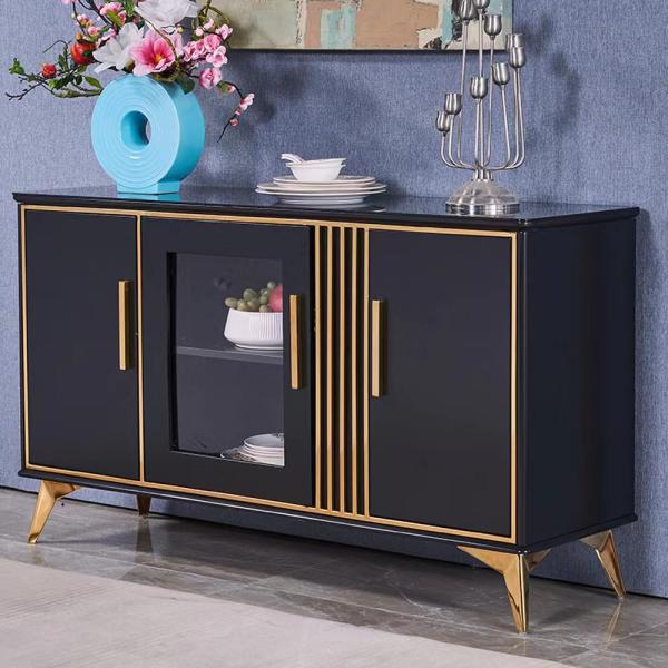 White Luxury Sideboard Cabinets Marble Facet Metal Glass Door Custom