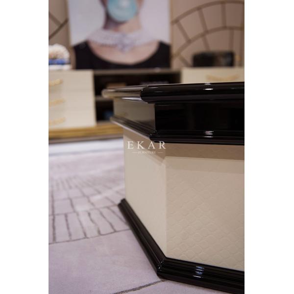 Black And White Octagon Shaped Marble Top Wooden Coffee Table