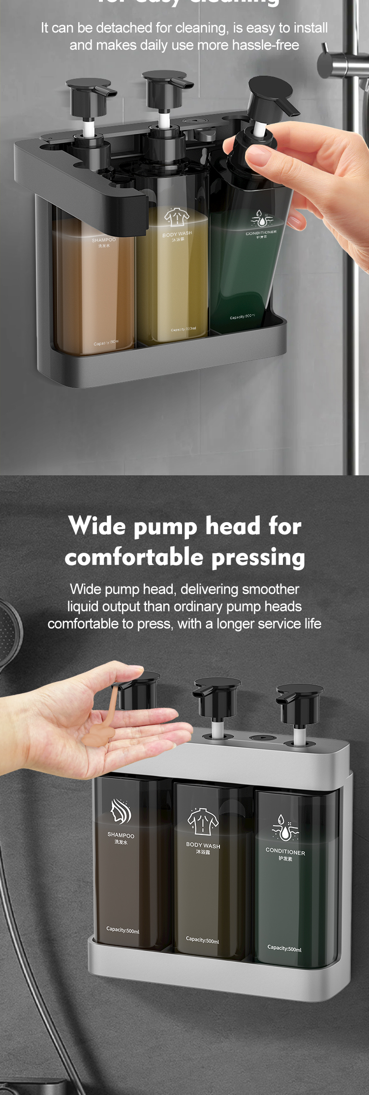 Wall Mounted Triple Pump Manual Soap Dispenser with Key Lock for Hotel Bathroom