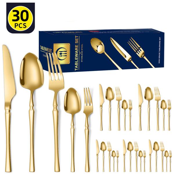 Set de talheres de aço inoxidável de 30 peças Caixa de presente para louça de estilo ocidental
