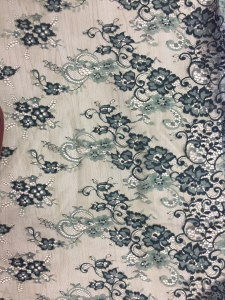 100% Nylon Eyelash Lace Fabric Hot Selling Ivory green double color