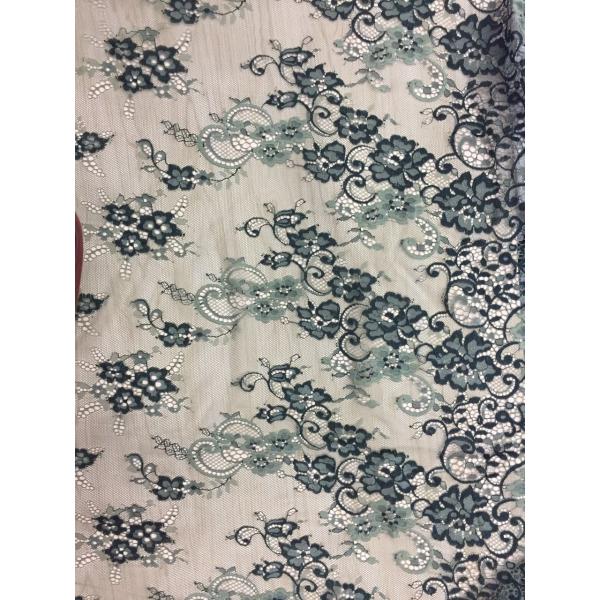 100% Nylon Eyelash Lace Fabric Hot Selling Ivory green double color