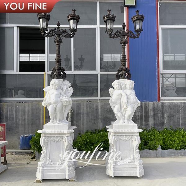 European Style Standing Marble Figure Stone Sculpture for Garden Lamp