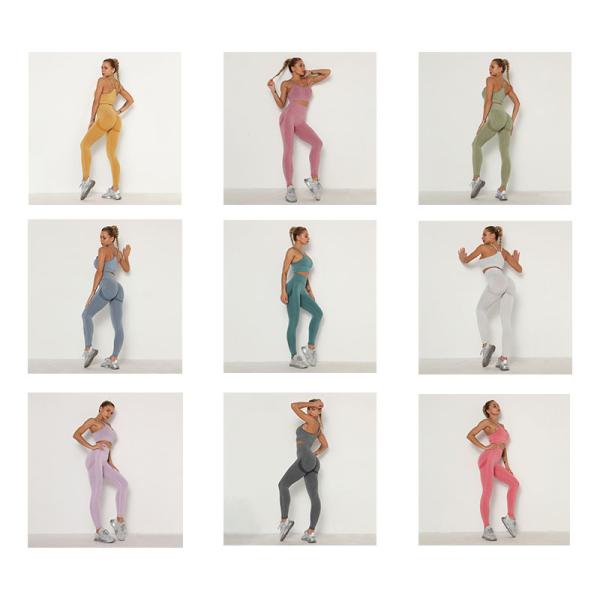 Бесшовная одежда для занятий йогой, компрессионный комплект из 2 предметов, леггинсы для подъема бедер