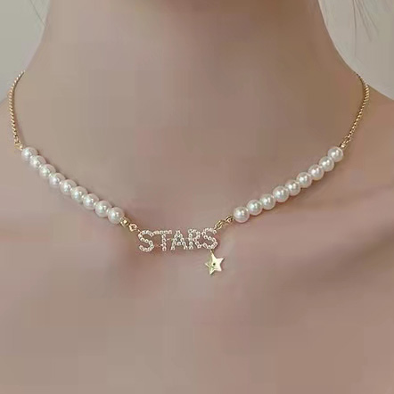 Alloy Material Pearl And Rhinestone Necklace Handmade with English Letters OEM ODM
