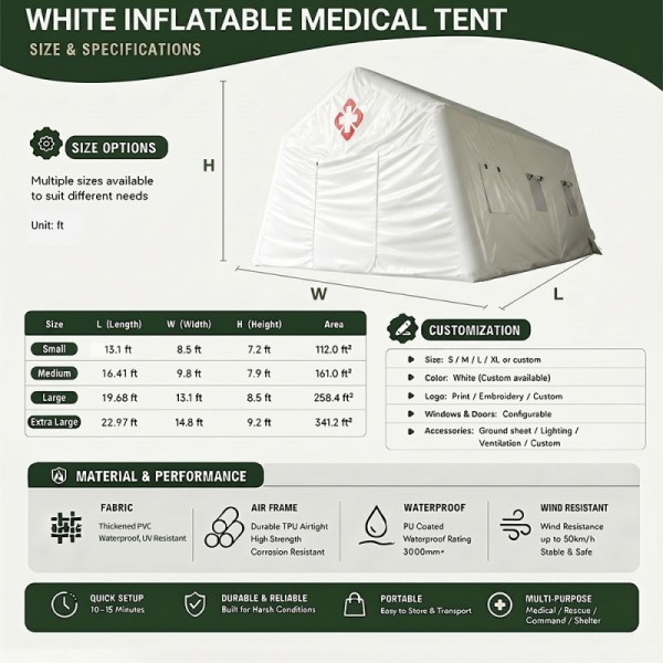 White Inflatable Medical Tent Waterproof PVC Air Frame Temporary Clinic Tent Custom Supplier