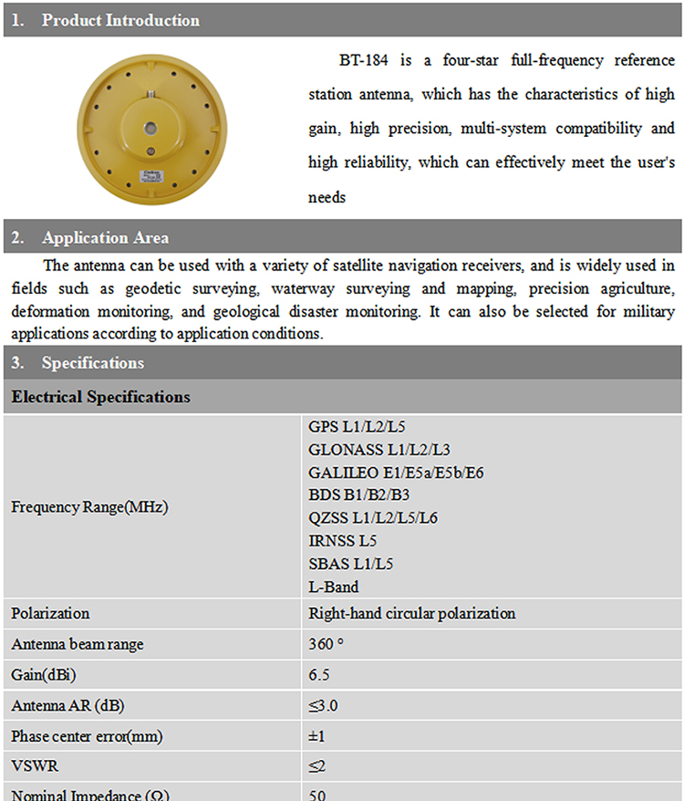GPS Beidou RTK GNSS Antenna Full Frequency CORS Station Base Station Choke BT-184