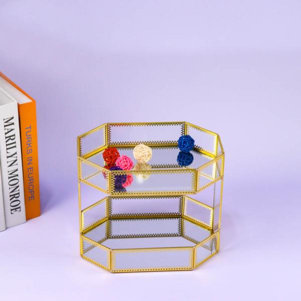 INS Copper glass artifact double deck household kitchen shelving Bathroom organizer shelf ins cosmetics box cover