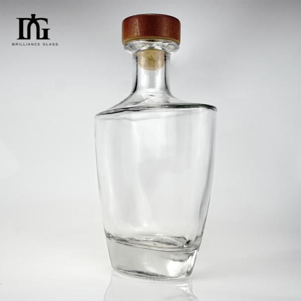 Clear Glass Brandy Bottle with Customized Decal Free Cork Stopper and Luxury Design