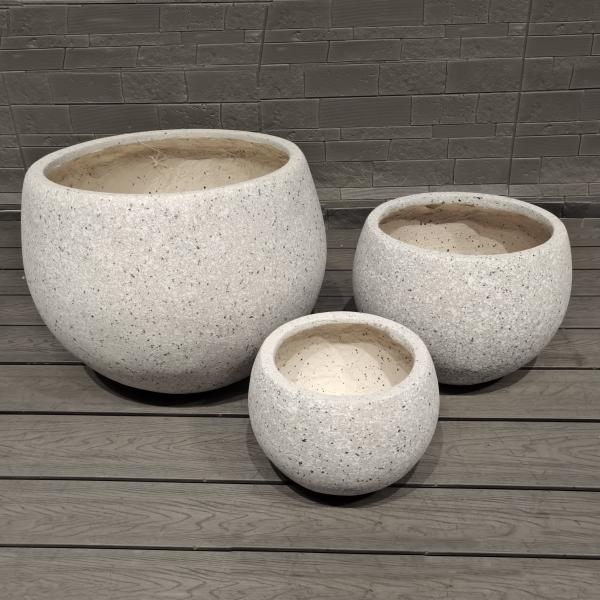 Neutral beige piedra natural moteada -mímico diseño redondo de fibra de arcilla plantador ligero duradero de bajo mantenimiento florero vacaciones Villa de oficina de decoración proyecto de jardín de jardinería
