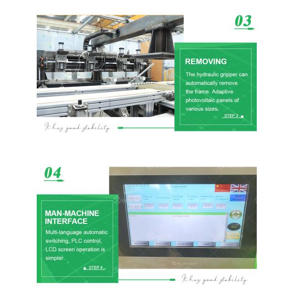 Linha de reciclagem de painéis solares de 60 a 80 pcs/h Máquina de remoção de quadro de painéis solares automática
