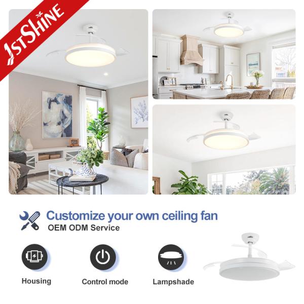Les lames rétractables et la lumière 42 pouces Blanc Fancy LED Ventilateur de plafond Matériau acrylique métallique 2-