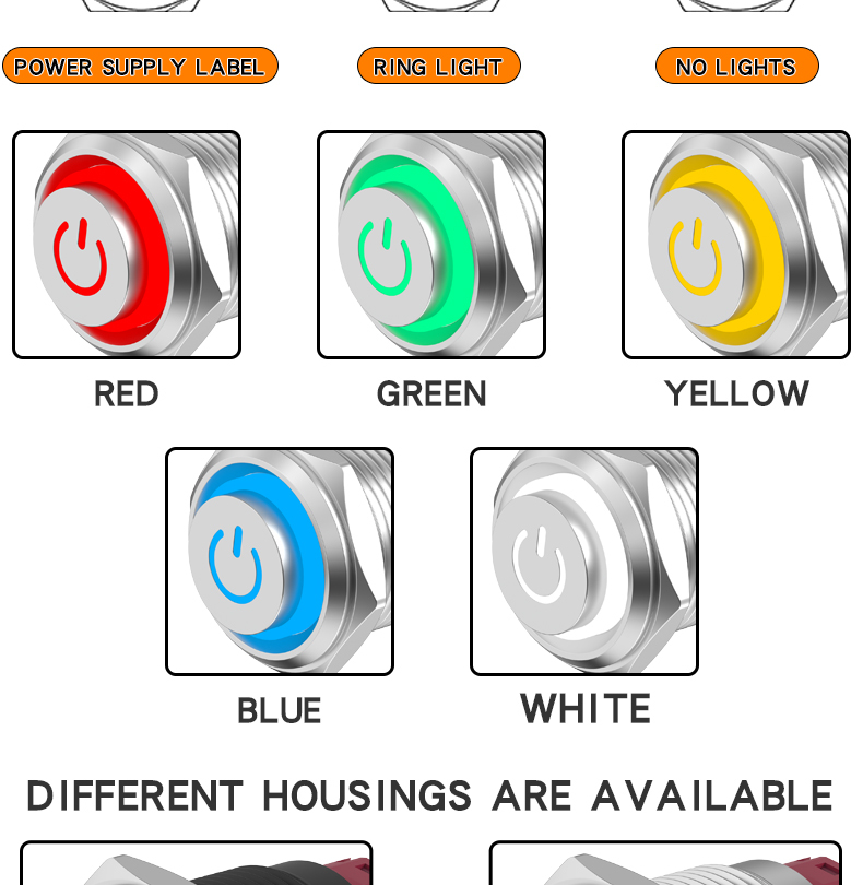 10A High-Current Metal Push Button Switch 16MM Short Type, Normally Open, Self-Reset/Self-Locking, with Light Button Switch