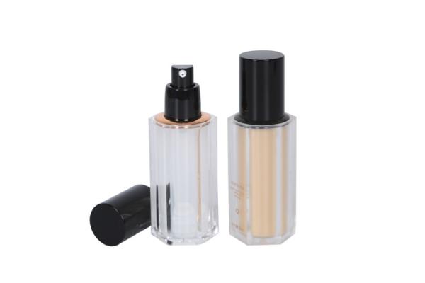 Garrafa cosmética poligonal brilhante luxuosa alta 30ml acrílico da bomba