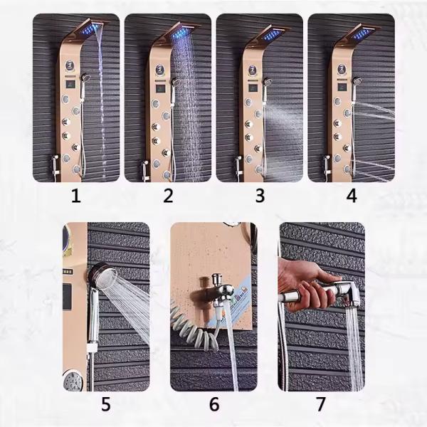Multifunctional Spa Stainless Steel Bathroom Shower Wall Panel Gold LED Shower Panels