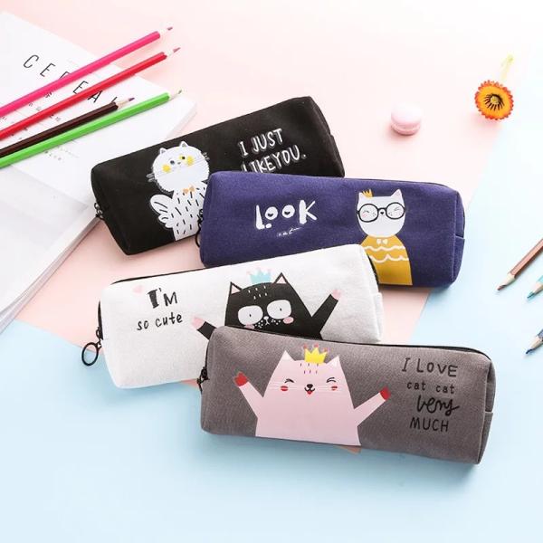 Customized Logo Acceptable Fashion Cartoon Canvas Pen Bag for Junior High School Pupils