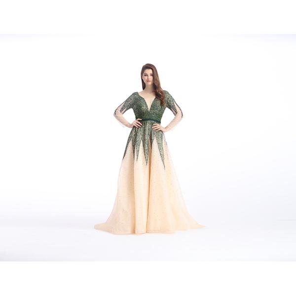 Beaded Lace European Style Long Backless Evening Dresses / Tulle Big Tail Beautiful Prom Dresses