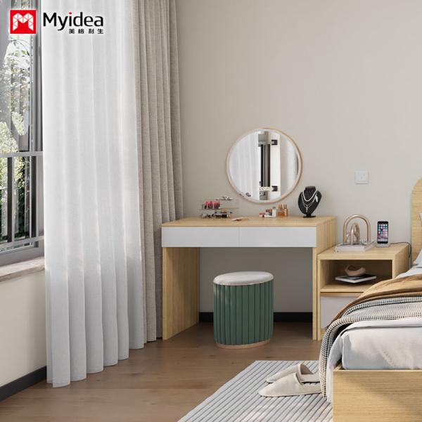 Customizable Mirror Drawer Desk and Chair Combination , Bedroom Dressing Table Load Capacity 1000N White by Myidea