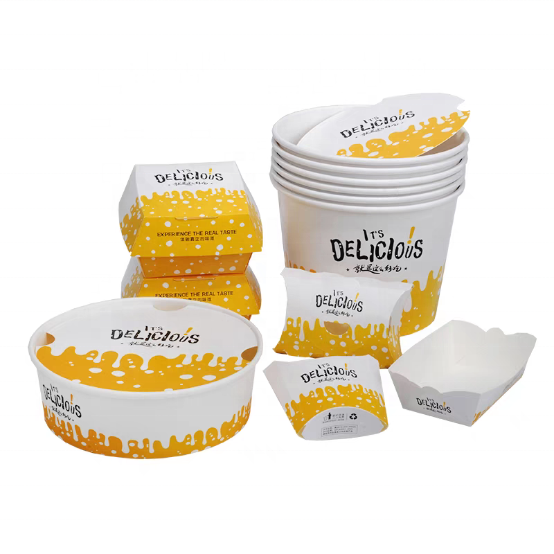 Fast food packaging wholesale custom logo eco-friendly food grade burger french fries fried chicken paper box