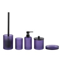 5pcs Glass Bathroom Accessories Set Purple Round Shape With Diamond Pattern Lotion Pump Bottle Tumbler