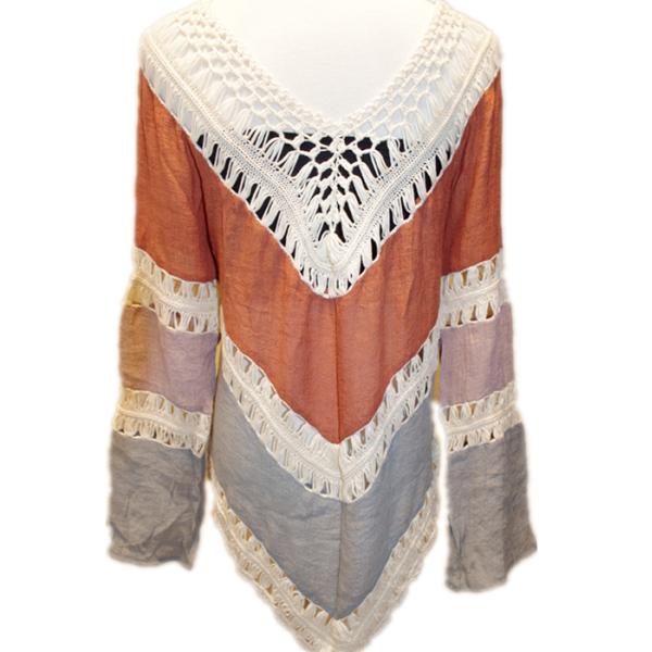 Brazilian Blouse Women Hollow Out Loose Beach Crochet Bikini Blouses Long Sleeve Maxi Shi