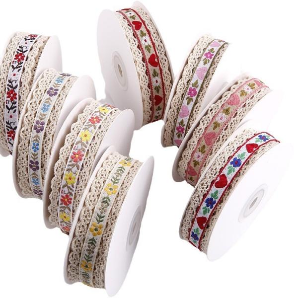 2.5cm Lace Edged Flroal Jacquard Ribbon Gift Packing Polyester Ribbon For Packaging