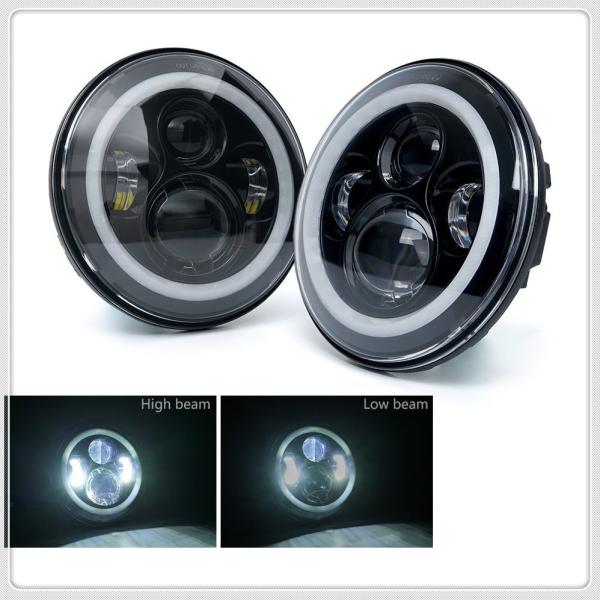 Perfect 7 inch LED Headlights RGB Halo Ring Angel Eyes 7” Round Multicolor DRL Bluetooth Remote Control for Jeep Wrangle