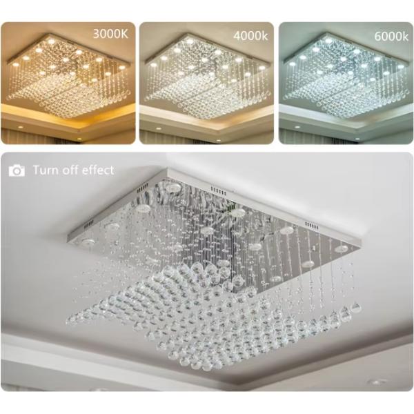 Customized Modern Living Room LED Wave Rectangular String Crystal Lamp Hotel Engineering Crystal Hanging Chandeliers