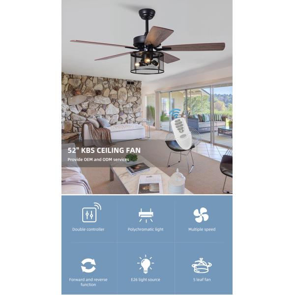 Home Office 5 Plywood 2000LM Crystal Ceiling Fan Light With DC AC Motor