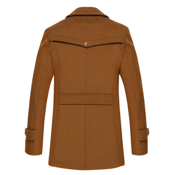 Double-layer Collar Men's Woolen Coat with Woven Woolen Fabric and Vintage Decoration